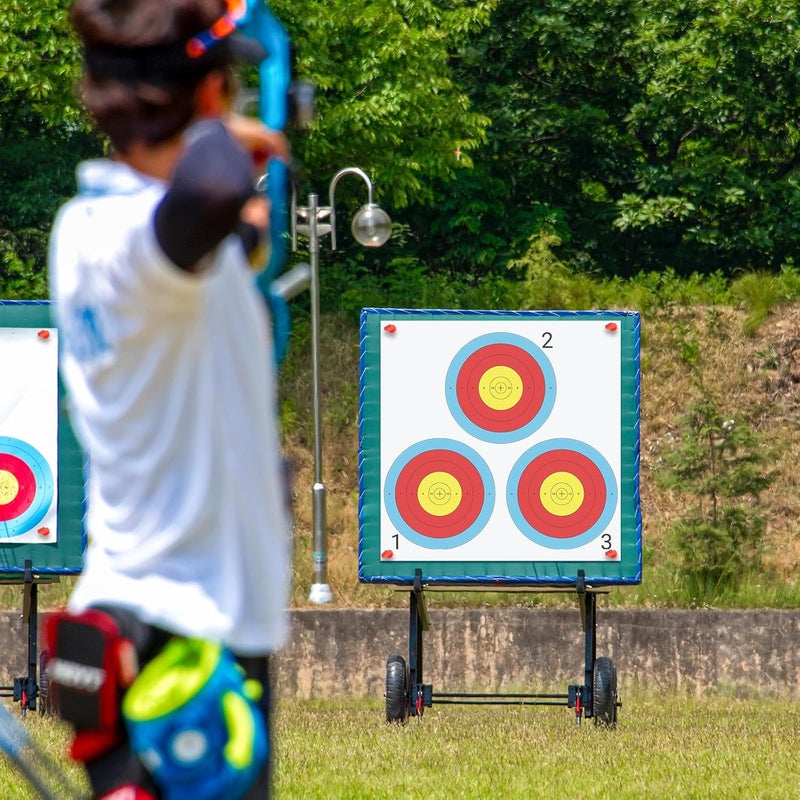 suituts 100 pcs Archery Targets Paper 3 Spot Bow and Arrow Target Paper 17 x 17 Inch Paper Archery Targets, 4 Pcs Archery Target Pins Included - Image 5
